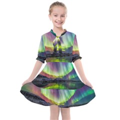 Aurora Borealis Polar Northern Lights Natural Phenomenon North Night Mountains Kids  All Frills Chiffon Dress by Pakjumat