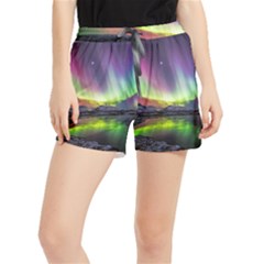 Aurora Borealis Polar Northern Lights Natural Phenomenon North Night Mountains Women s Runner Shorts by Pakjumat