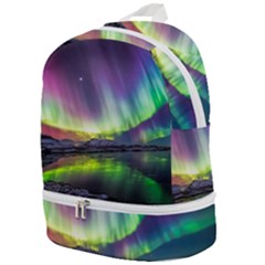 Aurora Borealis Polar Northern Lights Natural Phenomenon North Night Mountains Zip Bottom Backpack by Pakjumat