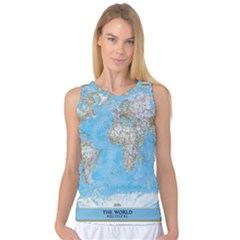 Blue White And Green World Map National Geographic Women s Basketball Tank Top by Pakjumat