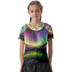 Aurora Borealis Polar Northern Lights Natural Phenomenon North Night Mountains Kids  Frill Chiffon Blouse by Pakjumat