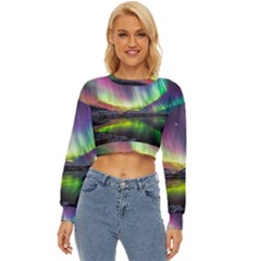 Aurora Borealis Polar Northern Lights Natural Phenomenon North Night Mountains Lightweight Long Sleeve Sweatshirt by Pakjumat