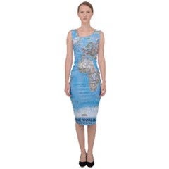 Blue White And Green World Map National Geographic Sleeveless Pencil Dress by Pakjumat