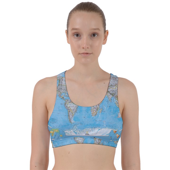 Blue White And Green World Map National Geographic Back Weave Sports Bra