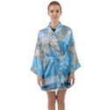 Blue White And Green World Map National Geographic Long Sleeve Satin Kimono View1