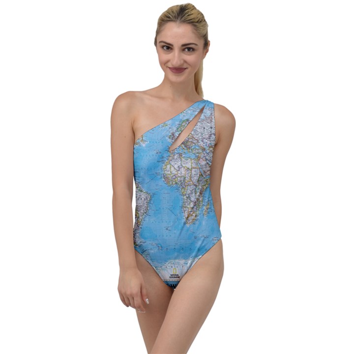 Blue White And Green World Map National Geographic To One Side Swimsuit