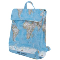 Blue White And Green World Map National Geographic Flap Top Backpack by Pakjumat