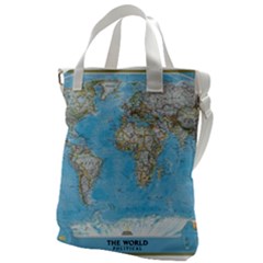 Blue White And Green World Map National Geographic Canvas Messenger Bag by Pakjumat