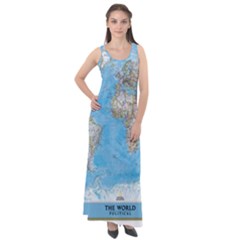 Blue White And Green World Map National Geographic Sleeveless Velour Maxi Dress by Pakjumat