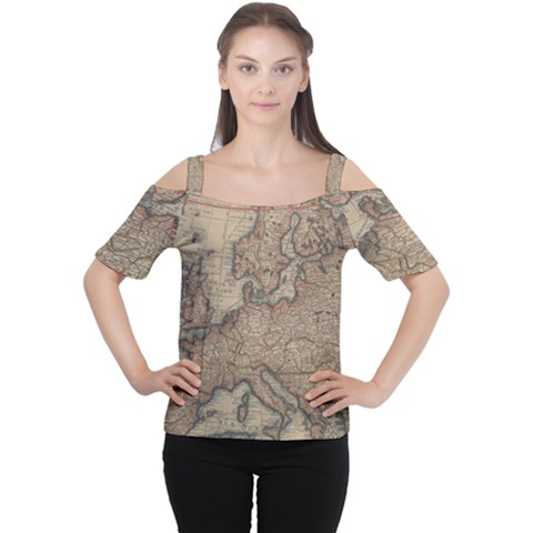 Old Vintage Classic Map Of Europe Cutout Shoulder T-shirt by Pakjumat