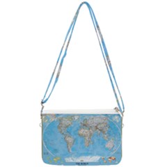 Blue White And Green World Map National Geographic Double Gusset Crossbody Bag by Pakjumat