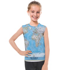 Blue White And Green World Map National Geographic Kids  Mesh Tank Top by Pakjumat