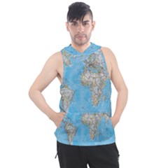 Blue White And Green World Map National Geographic Men s Sleeveless Hoodie by Pakjumat