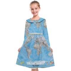 Blue White And Green World Map National Geographic Kids  Midi Sailor Dress by Pakjumat