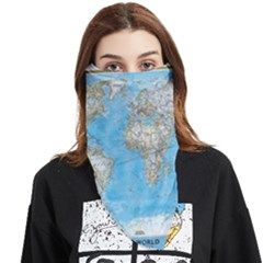 Blue White And Green World Map National Geographic Face Covering Bandana (triangle) by Pakjumat