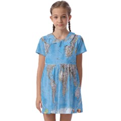 Blue White And Green World Map National Geographic Kids  Asymmetric Collar Dress by Pakjumat