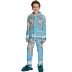 Blue White And Green World Map National Geographic Kids  Long Sleeve Velvet Pajamas Set by Pakjumat