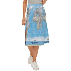 Blue White And Green World Map National Geographic Midi Panel Skirt by Pakjumat