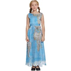 Blue White And Green World Map National Geographic Kids  Satin Sleeveless Maxi Dress by Pakjumat