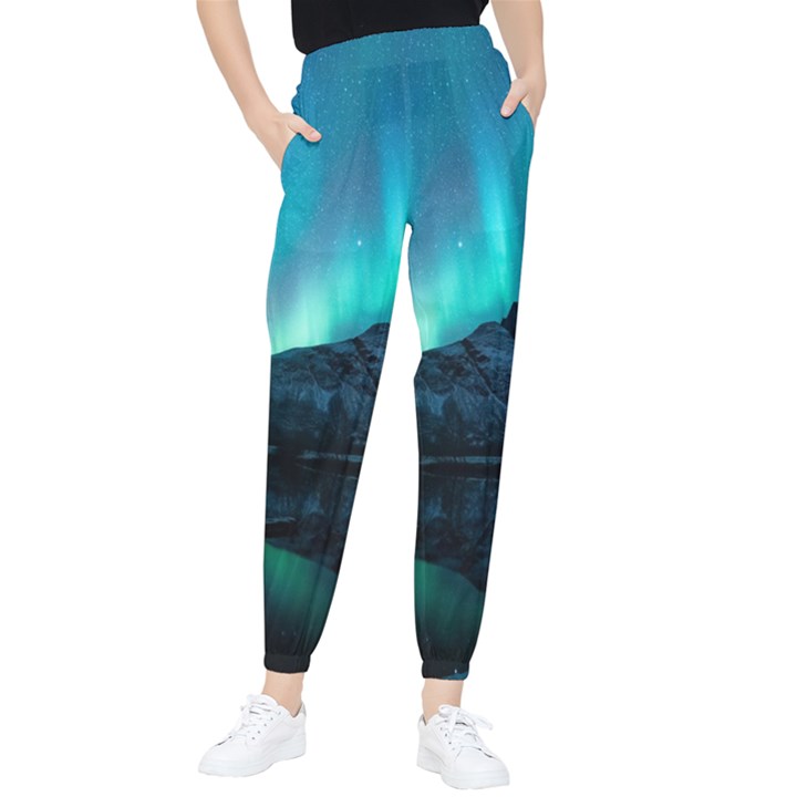 Aurora Borealis Mountain Reflection Women s Tapered Pants