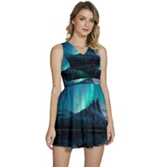 Aurora Borealis Mountain Reflection Sleeveless High Waist Mini Dress by Pakjumat