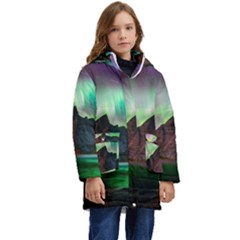 Aurora Borealis Nature Sky Light Kids  Hooded Longline Puffer Jacket by Pakjumat