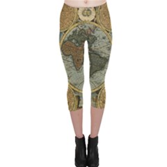 Vintage World Map Travel Geography Capri Leggings  by Pakjumat