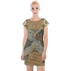 Vintage World Map Travel Geography Cap Sleeve Bodycon Dress by Pakjumat