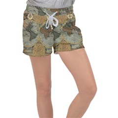 Vintage World Map Travel Geography Women s Velour Lounge Shorts by Pakjumat