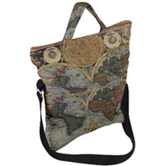 Vintage World Map Travel Geography Fold Over Handle Tote Bag by Pakjumat