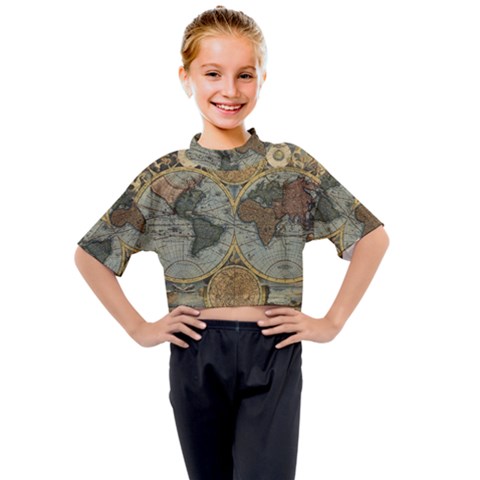 Vintage World Map Travel Geography Kids Mock Neck T-shirt by Pakjumat