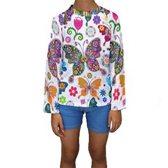 Butterflies Abstract Colorful Floral Flowers Vector Kids  Long Sleeve Swimwear by Pakjumat