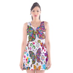 Butterflies Abstract Colorful Floral Flowers Vector Scoop Neck Skater Dress by Pakjumat