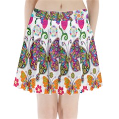 Butterflies Abstract Colorful Floral Flowers Vector Pleated Mini Skirt by Pakjumat