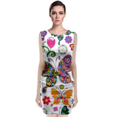 Butterflies Abstract Colorful Floral Flowers Vector Sleeveless Velvet Midi Dress