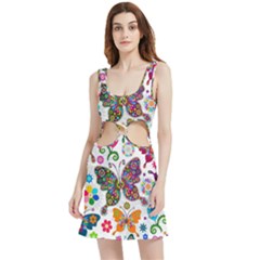 Butterflies Abstract Colorful Floral Flowers Vector Velour Cutout Dress by Pakjumat