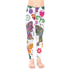 Butterflies Abstract Colorful Floral Flowers Vector Kids  Leggings by Pakjumat