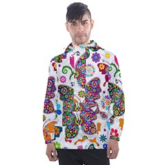 Butterflies Abstract Colorful Floral Flowers Vector Men s Front Pocket Pullover Windbreaker