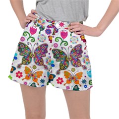 Butterflies Abstract Colorful Floral Flowers Vector Women s Ripstop Shorts by Pakjumat