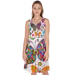 Butterflies Abstract Colorful Floral Flowers Vector Knee Length Skater Dress With Pockets by Pakjumat