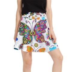 Butterflies Abstract Colorful Floral Flowers Vector Waistband Skirt by Pakjumat