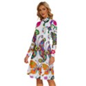 Butterflies Abstract Colorful Floral Flowers Vector Long Sleeve Shirt Collar A-Line Dress View2