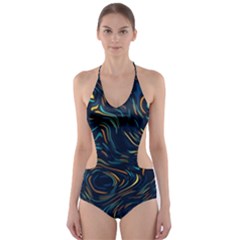 Colorful Abstract Pattern Creative Colorful Line Linear Background Cut-out One Piece Swimsuit