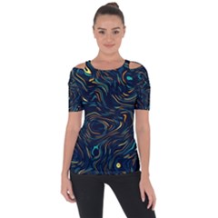 Colorful Abstract Pattern Creative Colorful Line Linear Background Shoulder Cut Out Short Sleeve Top by Pakjumat