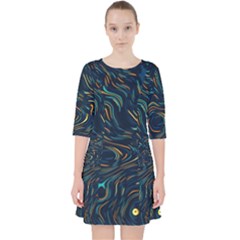 Colorful Abstract Pattern Creative Colorful Line Linear Background Quarter Sleeve Pocket Dress by Pakjumat