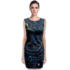 Colorful Abstract Pattern Creative Colorful Line Linear Background Sleeveless Velvet Midi Dress by Pakjumat