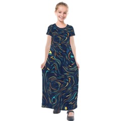 Colorful Abstract Pattern Creative Colorful Line Linear Background Kids  Short Sleeve Maxi Dress by Pakjumat