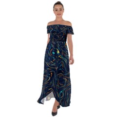 Colorful Abstract Pattern Creative Colorful Line Linear Background Off Shoulder Open Front Chiffon Dress by Pakjumat