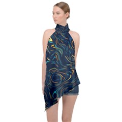 Colorful Abstract Pattern Creative Colorful Line Linear Background Halter Asymmetric Satin Top