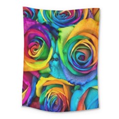 Colorful Roses Bouquet Rainbow Medium Tapestry